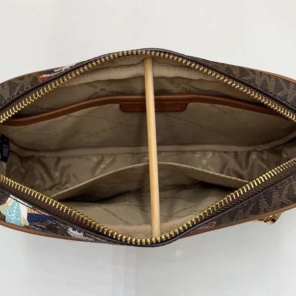 MICHAEL KORS JET SET GIRLS LARGE EAST WEST ZIP PACKED CHAIN XBODY BROWN MULTI - Picture 10 of 16